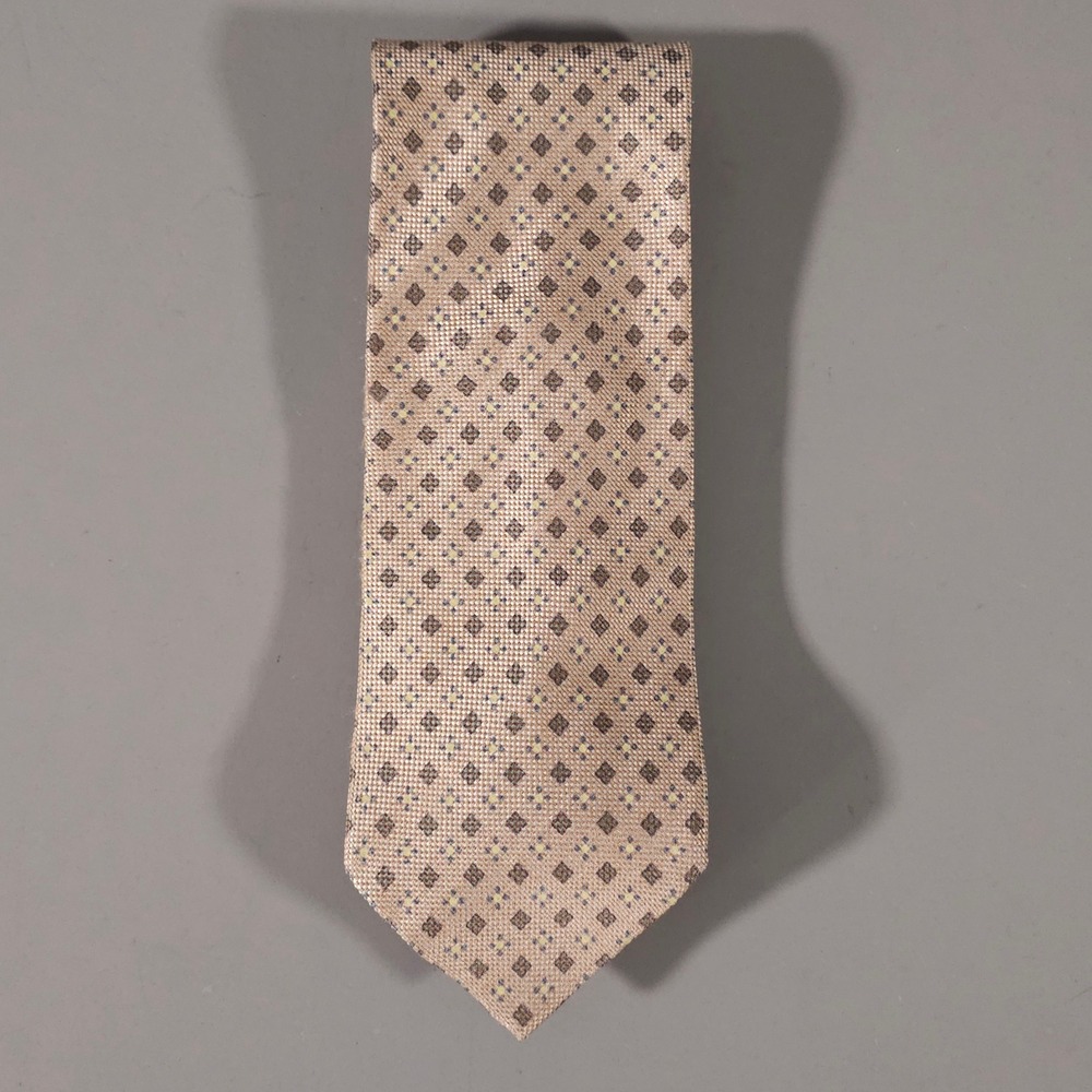 Ermenegildo Zegna Tie Mens OS Tan Brown Geometric Diamond Silk Italy